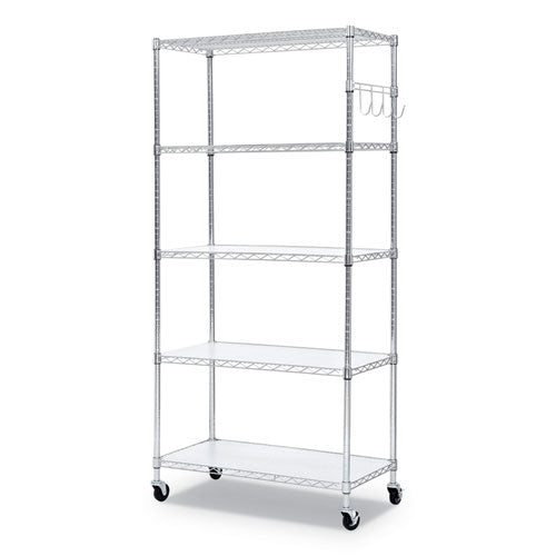 Alera® wholesale. 5-shelf Wire Shelving Kit With Casters And Shelf Liners, 36w X 18d X 72h, Silver. HSD Wholesale: Janitorial Supplies, Breakroom Supplies, Office Supplies.