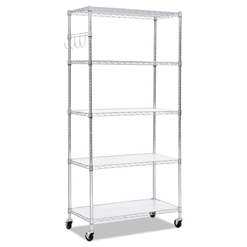 Alera® wholesale. 5-shelf Wire Shelving Kit With Casters And Shelf Liners, 36w X 18d X 72h, Silver. HSD Wholesale: Janitorial Supplies, Breakroom Supplies, Office Supplies.