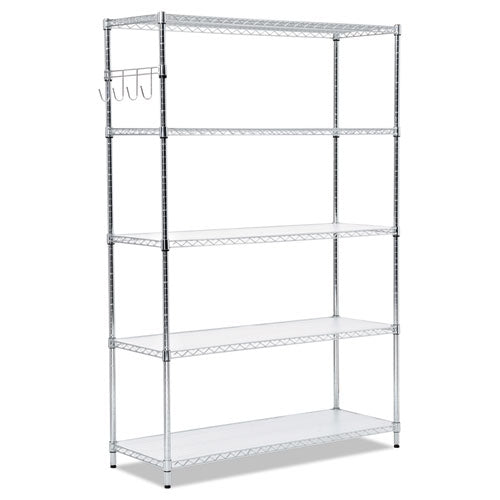 5-shelf Wire Shelving Kit With Casters And Shelf Liners, 48w X 18d X 72h, Silver