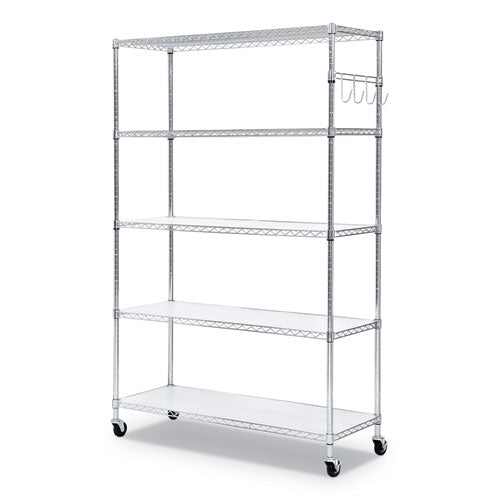 5-shelf Wire Shelving Kit With Casters And Shelf Liners, 48w X 18d X 72h, Silver