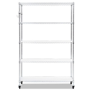 5-shelf Wire Shelving Kit With Casters And Shelf Liners, 48w X 18d X 72h, Silver