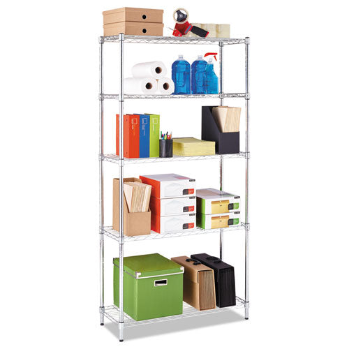 Alera® wholesale. Residential Wire Shelving, Five-shelf, 36w X 14d X 72h, Silver. HSD Wholesale: Janitorial Supplies, Breakroom Supplies, Office Supplies.