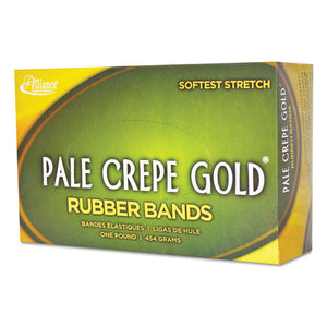 Alliance® wholesale. Pale Crepe Gold Rubber Bands, Size 32, 0.04" Gauge, Crepe, 1 Lb Box, 1,100-box. HSD Wholesale: Janitorial Supplies, Breakroom Supplies, Office Supplies.