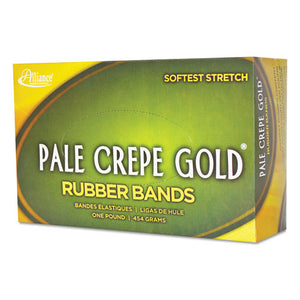 Alliance® wholesale. Pale Crepe Gold Rubber Bands, Size 64, 0.04" Gauge, Crepe, 1 Lb Box, 490-box. HSD Wholesale: Janitorial Supplies, Breakroom Supplies, Office Supplies.