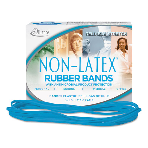 Alliance® wholesale. Antimicrobial Non-latex Rubber Bands, Size 117b, 0.06" Gauge, Cyan Blue, 4 Oz Box, 62-box. HSD Wholesale: Janitorial Supplies, Breakroom Supplies, Office Supplies.