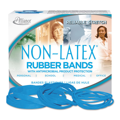 Alliance® wholesale. Antimicrobial Non-latex Rubber Bands, Size 117b, 0.06" Gauge, Cyan Blue, 4 Oz Box, 62-box. HSD Wholesale: Janitorial Supplies, Breakroom Supplies, Office Supplies.