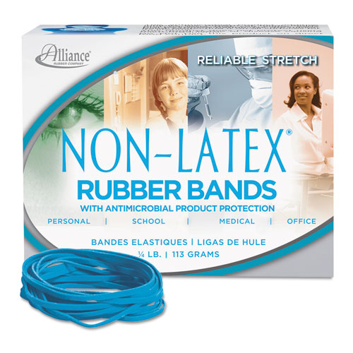 Alliance® wholesale. Antimicrobial Non-latex Rubber Bands, Size 33, 0.04" Gauge, Cyan Blue, 4 Oz Box, 180-box. HSD Wholesale: Janitorial Supplies, Breakroom Supplies, Office Supplies.