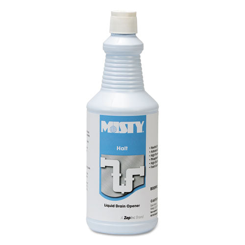 Misty® wholesale. Halt Liquid Drain Opener, 32 Oz Bottle, 12-carton. HSD Wholesale: Janitorial Supplies, Breakroom Supplies, Office Supplies.