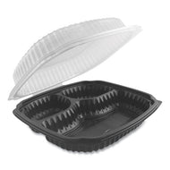 Culinary Lites Microwavable 3-compartment Container, 20 Oz-5 Oz- 5 Oz, 9 X 9 X 3.13, Clear-black, 100-carton