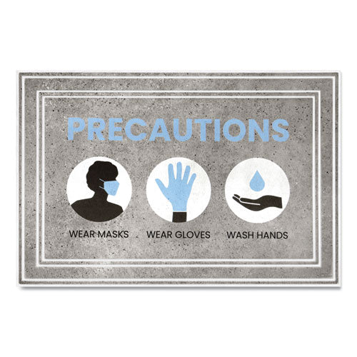 Apache Mills® wholesale. Message Floor Mats, 24 X 36, Gray-blue, "precautions Wear Masks Wear Gloves Wash Hands". HSD Wholesale: Janitorial Supplies, Breakroom Supplies, Office Supplies.