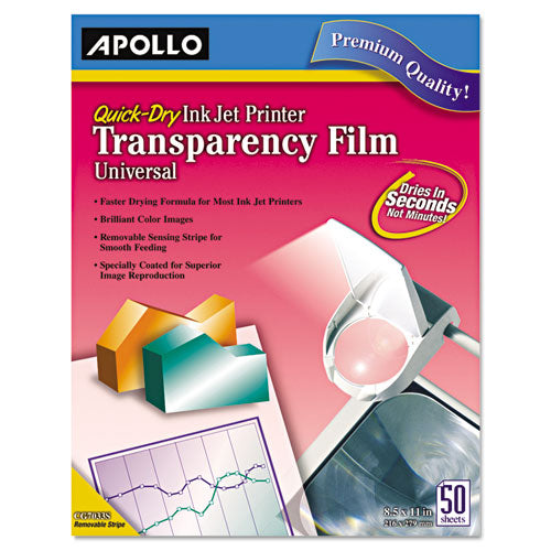 Apollo® wholesale. Quick-dry Color Inkjet Transparency Film, Letter, Clear, 50-box. HSD Wholesale: Janitorial Supplies, Breakroom Supplies, Office Supplies.