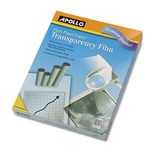 Apollo® wholesale. Plain Paper B-w Laser Transparency Film W-handling Strip, Letter, Clear, 100-box. HSD Wholesale: Janitorial Supplies, Breakroom Supplies, Office Supplies.