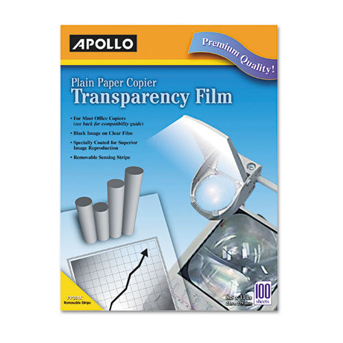 Apollo® wholesale. Plain Paper B-w Laser Transparency Film W-handling Strip, Letter, Clear, 100-box. HSD Wholesale: Janitorial Supplies, Breakroom Supplies, Office Supplies.