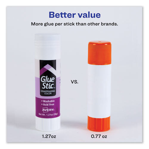 Avery® wholesale. AVERY Permanent Glue Stic, 1.27 Oz, Applies Purple, Dries Clear. HSD Wholesale: Janitorial Supplies, Breakroom Supplies, Office Supplies.