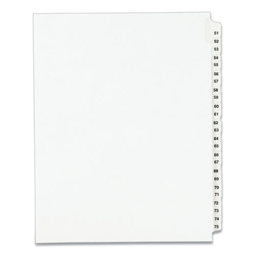Avery® wholesale. AVERY Preprinted Legal Exhibit Side Tab Index Dividers, Avery Style, 25-tab, 51 To 75, 11 X 8.5, White, 1 Set, (1332). HSD Wholesale: Janitorial Supplies, Breakroom Supplies, Office Supplies.