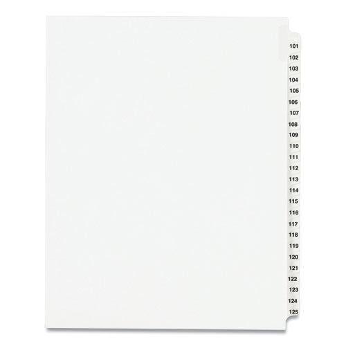 Avery® wholesale. AVERY Preprinted Legal Exhibit Side Tab Index Dividers, Avery Style, 25-tab, 101 To 125, 11 X 8.5, White, 1 Set, (1334). HSD Wholesale: Janitorial Supplies, Breakroom Supplies, Office Supplies.