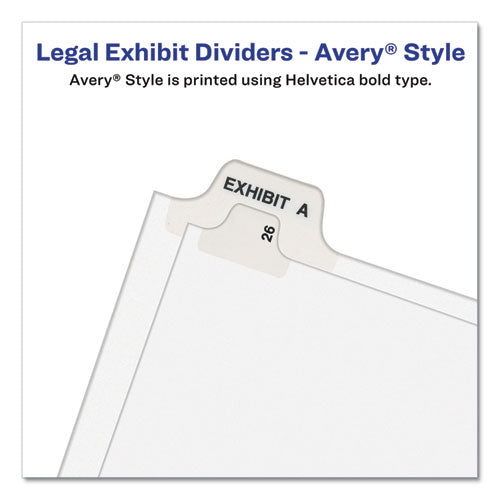 Avery® wholesale. AVERY Preprinted Legal Exhibit Side Tab Index Dividers, Avery Style, 26-tab, A, 11 X 8.5, White, 25-pack, (1401). HSD Wholesale: Janitorial Supplies, Breakroom Supplies, Office Supplies.