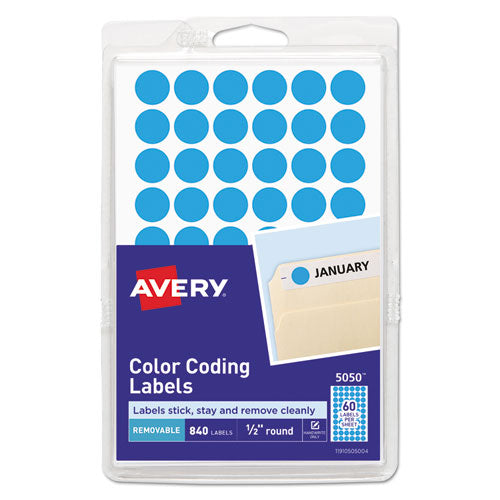 Avery® wholesale. AVERY Handwrite Only Self-adhesive Removable Round Color-coding Labels, 0.5" Dia., Light Blue, 60-sheet, 14 Sheets-pack, (5050). HSD Wholesale: Janitorial Supplies, Breakroom Supplies, Office Supplies.