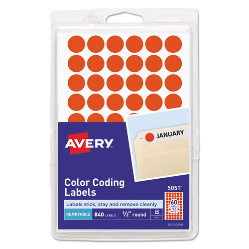 Avery® wholesale. AVERY Handwrite Only Self-adhesive Removable Round Color-coding Labels, 0.5" Dia., Neon Red, 60-sheet, 14 Sheets-pack, (5051). HSD Wholesale: Janitorial Supplies, Breakroom Supplies, Office Supplies.