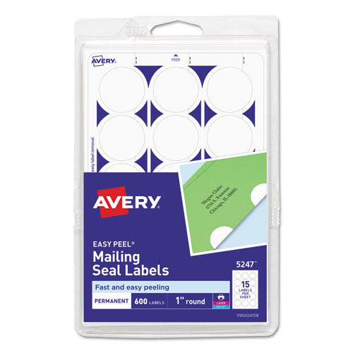 Avery® wholesale. AVERY Printable Mailing Seals, 1" Dia., White, 15-sheet, 40 Sheets-pack, (5247). HSD Wholesale: Janitorial Supplies, Breakroom Supplies, Office Supplies.