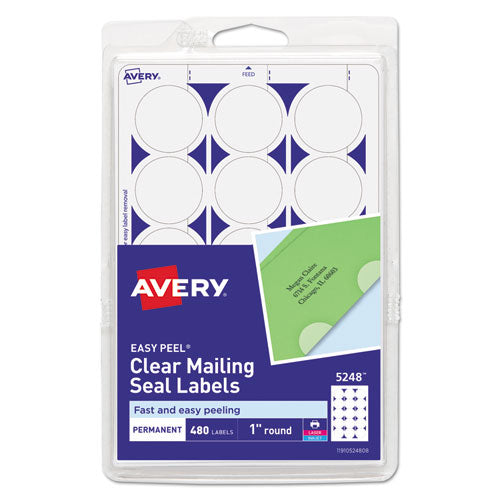 Avery® wholesale. AVERY Printable Mailing Seals, 1" Dia., Clear, 15-sheet, 32 Sheets-pack, (5248). HSD Wholesale: Janitorial Supplies, Breakroom Supplies, Office Supplies.