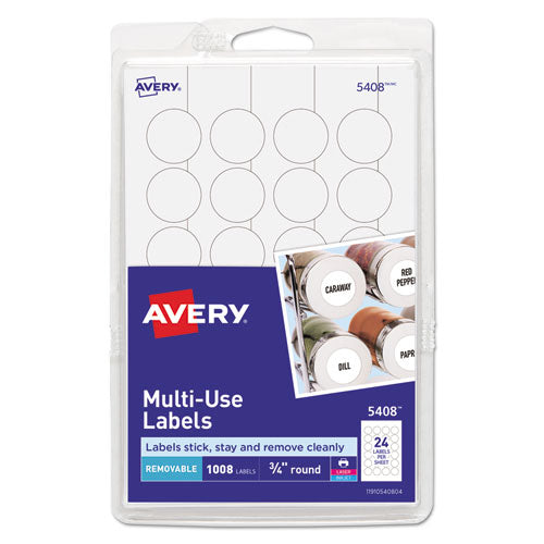 Avery® wholesale. AVERY Removable Multi-use Labels, Inkjet-laser Printers, 0.75" Dia., White, 24-sheet, 42 Sheets-pack, (5408). HSD Wholesale: Janitorial Supplies, Breakroom Supplies, Office Supplies.