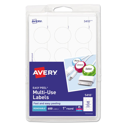 Avery® wholesale. AVERY Removable Multi-use Labels, Inkjet-laser Printers, 1" Dia., White, 12-sheet, 50 Sheets-pack, (5410). HSD Wholesale: Janitorial Supplies, Breakroom Supplies, Office Supplies.