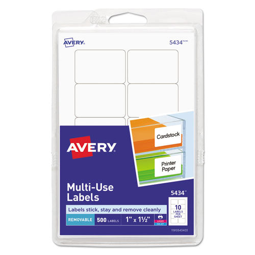 Avery® wholesale. AVERY Removable Multi-use Labels, Inkjet-laser Printers, 1 X 1.5, White, 10-sheet, 50 Sheets-pack, (5434). HSD Wholesale: Janitorial Supplies, Breakroom Supplies, Office Supplies.