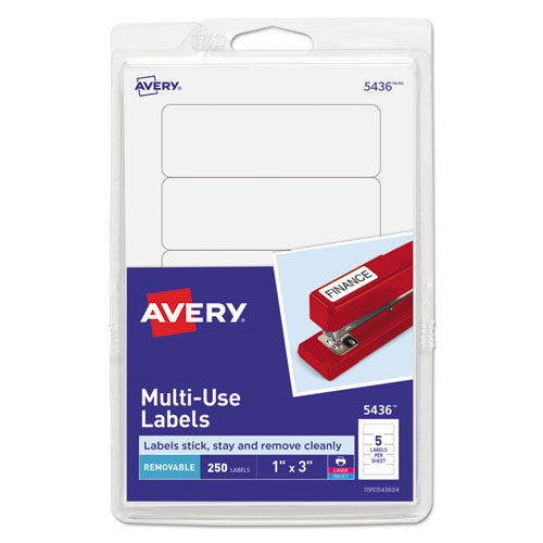 Avery® wholesale. AVERY Removable Multi-use Labels, Inkjet-laser Printers, 1 X 3, White, 5-sheet, 50 Sheets-pack, (5436). HSD Wholesale: Janitorial Supplies, Breakroom Supplies, Office Supplies.