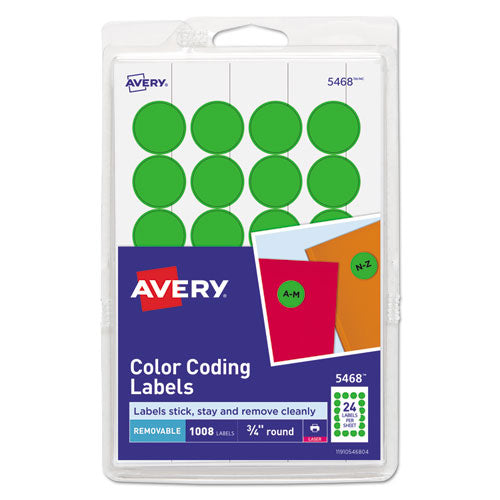 Avery® wholesale. AVERY Printable Self-adhesive Removable Color-coding Labels, 0.75" Dia., Green, 24-sheet, 42 Sheets-pack, (5463). HSD Wholesale: Janitorial Supplies, Breakroom Supplies, Office Supplies.