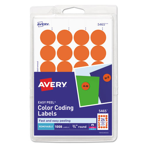 Avery® wholesale. AVERY Printable Self-adhesive Removable Color-coding Labels, 0.75" Dia., Orange, 24-sheet, 42 Sheets-pack, (5465). HSD Wholesale: Janitorial Supplies, Breakroom Supplies, Office Supplies.