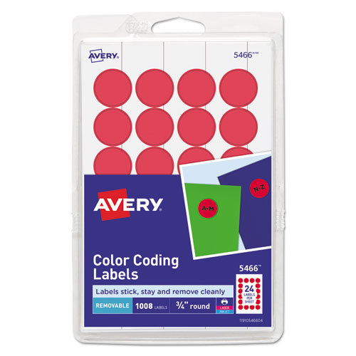 Avery® wholesale. AVERY Printable Self-adhesive Removable Color-coding Labels, 0.75" Dia., Red, 24-sheet, 42 Sheets-pack, (5466). HSD Wholesale: Janitorial Supplies, Breakroom Supplies, Office Supplies.