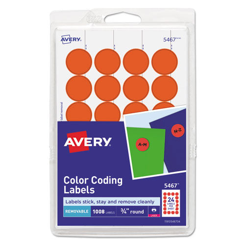 Avery® wholesale. AVERY Printable Self-adhesive Removable Color-coding Labels, 0.75" Dia., Neon Red, 24-sheet, 42 Sheets-pack, (5467). HSD Wholesale: Janitorial Supplies, Breakroom Supplies, Office Supplies.