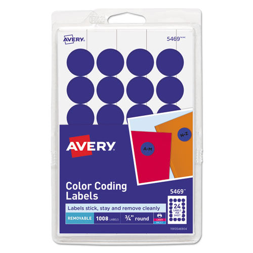 Avery® wholesale. AVERY Printable Self-adhesive Removable Color-coding Labels, 0.75" Dia., Dark Blue, 24-sheet, 42 Sheets-pack, (5469). HSD Wholesale: Janitorial Supplies, Breakroom Supplies, Office Supplies.