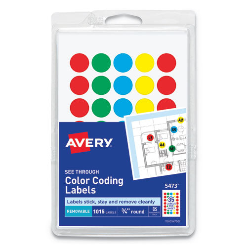 Avery® wholesale. AVERY Handwrite-only Self-adhesive "see Through" Removable Round Color Dots, 0.75" Dia., Assorted, 35-sheet, 29 Sheets-pack, (5473). HSD Wholesale: Janitorial Supplies, Breakroom Supplies, Office Supplies.
