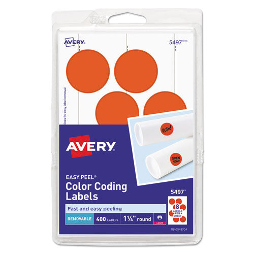 Avery® wholesale. AVERY Printable Self-adhesive Removable Color-coding Labels, 1.25" Dia., Neon Red, 8-sheet, 50 Sheets-pack, (5497). HSD Wholesale: Janitorial Supplies, Breakroom Supplies, Office Supplies.
