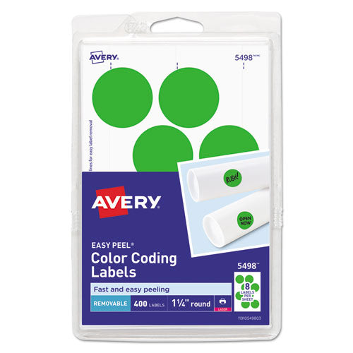 Avery® wholesale. AVERY Printable Self-adhesive Removable Color-coding Labels, 1.25" Dia., Neon Green, 8-sheet, 50 Sheets-pack, (5498). HSD Wholesale: Janitorial Supplies, Breakroom Supplies, Office Supplies.
