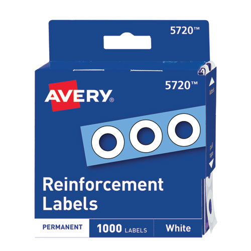 Avery® wholesale. AVERY Dispenser Pack Hole Reinforcements, 1-4" Dia, White, 1000-pack, (5720). HSD Wholesale: Janitorial Supplies, Breakroom Supplies, Office Supplies.