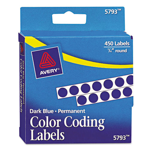 Avery® wholesale. AVERY Handwrite-only Permanent Self-adhesive Round Color-coding Labels In Dispensers, 0.25" Dia., Dark Blue, 450-roll, (5793). HSD Wholesale: Janitorial Supplies, Breakroom Supplies, Office Supplies.