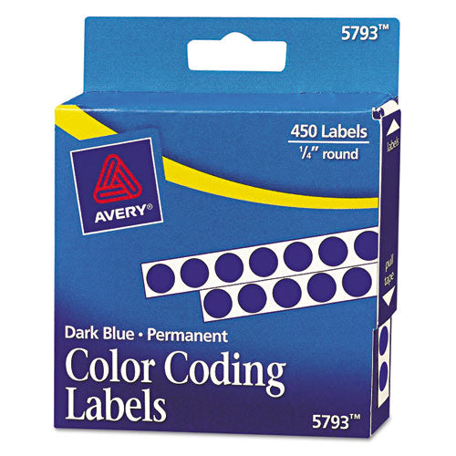 Avery® wholesale. AVERY Handwrite-only Permanent Self-adhesive Round Color-coding Labels In Dispensers, 0.25" Dia., Dark Blue, 450-roll, (5793). HSD Wholesale: Janitorial Supplies, Breakroom Supplies, Office Supplies.