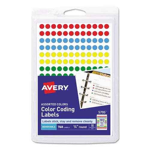 Avery® wholesale. AVERY Handwrite Only Self-adhesive Removable Round Color-coding Labels, 0.25" Dia., Assorted, 192-sheet, 4 Sheets-pack, (5795). HSD Wholesale: Janitorial Supplies, Breakroom Supplies, Office Supplies.