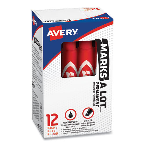 Avery® wholesale. AVERY Marks A Lot Regular Desk-style Permanent Marker, Broad Chisel Tip, Red, Dozen, (7887). HSD Wholesale: Janitorial Supplies, Breakroom Supplies, Office Supplies.
