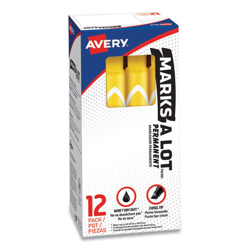 Avery® wholesale. AVERY Marks A Lot Large Desk-style Permanent Marker, Broad Chisel Tip, Yellow, Dozen, (8882). HSD Wholesale: Janitorial Supplies, Breakroom Supplies, Office Supplies.