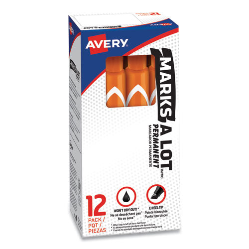 Avery® wholesale. AVERY Marks A Lot Large Desk-style Permanent Marker, Broad Chisel Tip, Orange, Dozen, (8883). HSD Wholesale: Janitorial Supplies, Breakroom Supplies, Office Supplies.