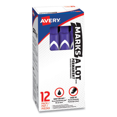 Avery® wholesale. AVERY Marks A Lot Large Desk-style Permanent Marker, Broad Chisel Tip, Purple, Dozen, (8884). HSD Wholesale: Janitorial Supplies, Breakroom Supplies, Office Supplies.