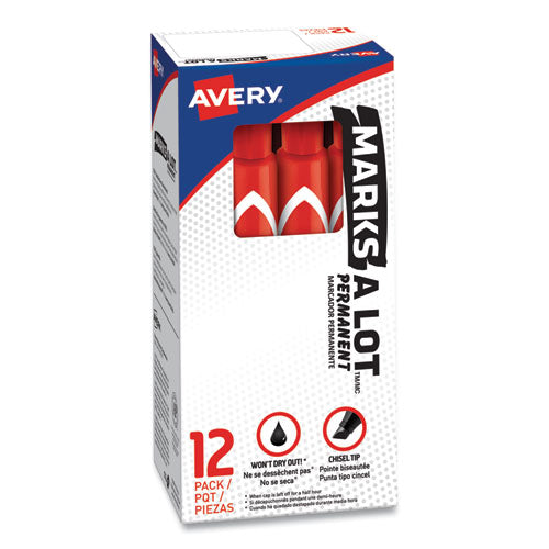 Avery® wholesale. AVERY Marks A Lot Large Desk-style Permanent Marker, Broad Chisel Tip, Red, Dozen, (8887). HSD Wholesale: Janitorial Supplies, Breakroom Supplies, Office Supplies.