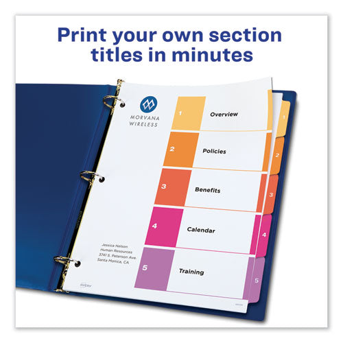 Avery® wholesale. AVERY Customizable Table Of Contents Ready Index Dividers With Multicolor Tabs, 5-tab, 1 To 5, 11 X 8.5, White, 3 Sets. HSD Wholesale: Janitorial Supplies, Breakroom Supplies, Office Supplies.