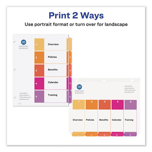 Avery® wholesale. AVERY Customizable Table Of Contents Ready Index Dividers With Multicolor Tabs, 5-tab, 1 To 5, 11 X 8.5, White, 3 Sets. HSD Wholesale: Janitorial Supplies, Breakroom Supplies, Office Supplies.