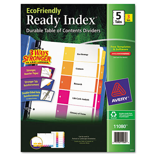 Avery® wholesale. AVERY Customizable Table Of Contents Ready Index Dividers With Multicolor Tabs, 5-tab, 1 To 5, 11 X 8.5, White, 3 Sets. HSD Wholesale: Janitorial Supplies, Breakroom Supplies, Office Supplies.