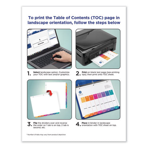 Avery® wholesale. AVERY Customizable Table Of Contents Ready Index Dividers With Multicolor Tabs, 8-tab, 1 To 8, 11 X 8.5, White, 3 Sets. HSD Wholesale: Janitorial Supplies, Breakroom Supplies, Office Supplies.
